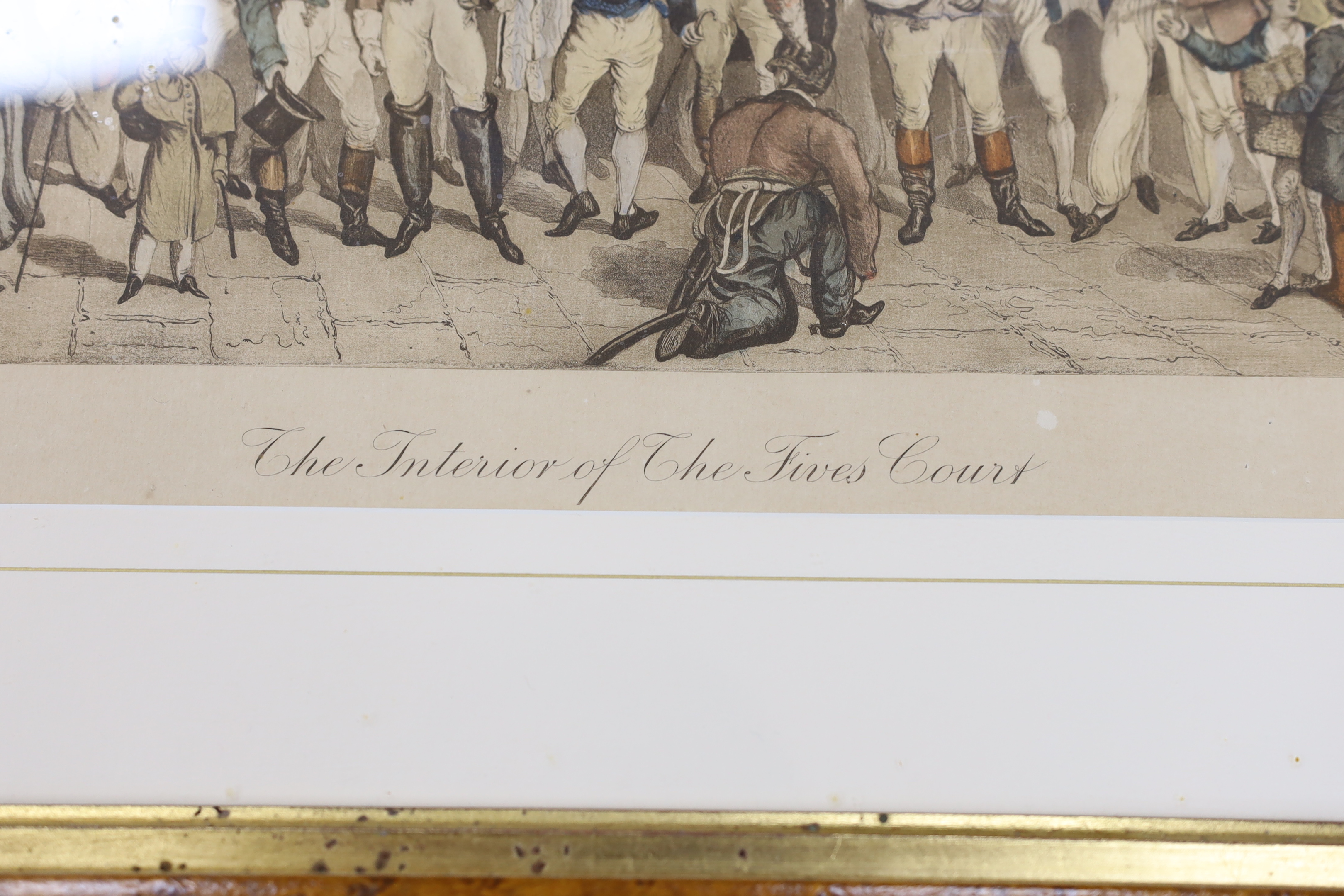 Charles Turner (1774-1857) after T. Blake, colour engraving, Boxing interest 'The interior of the Fives Court', 42 x 56cm